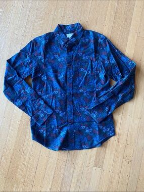 Club Monaco Slim-Fit Floral Shirt Navy, Extra Small